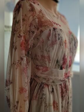 Condalite Floral Sleeve 3/4 Chiffon Mini Dress - Blush Pink